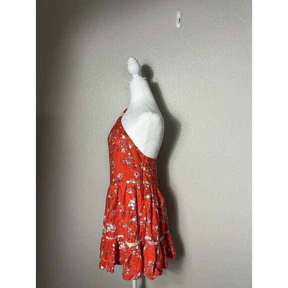Free People All Mine Mini Dress Red One Shoulder Size XS Medium Linen A2 - Picture 2 of 6